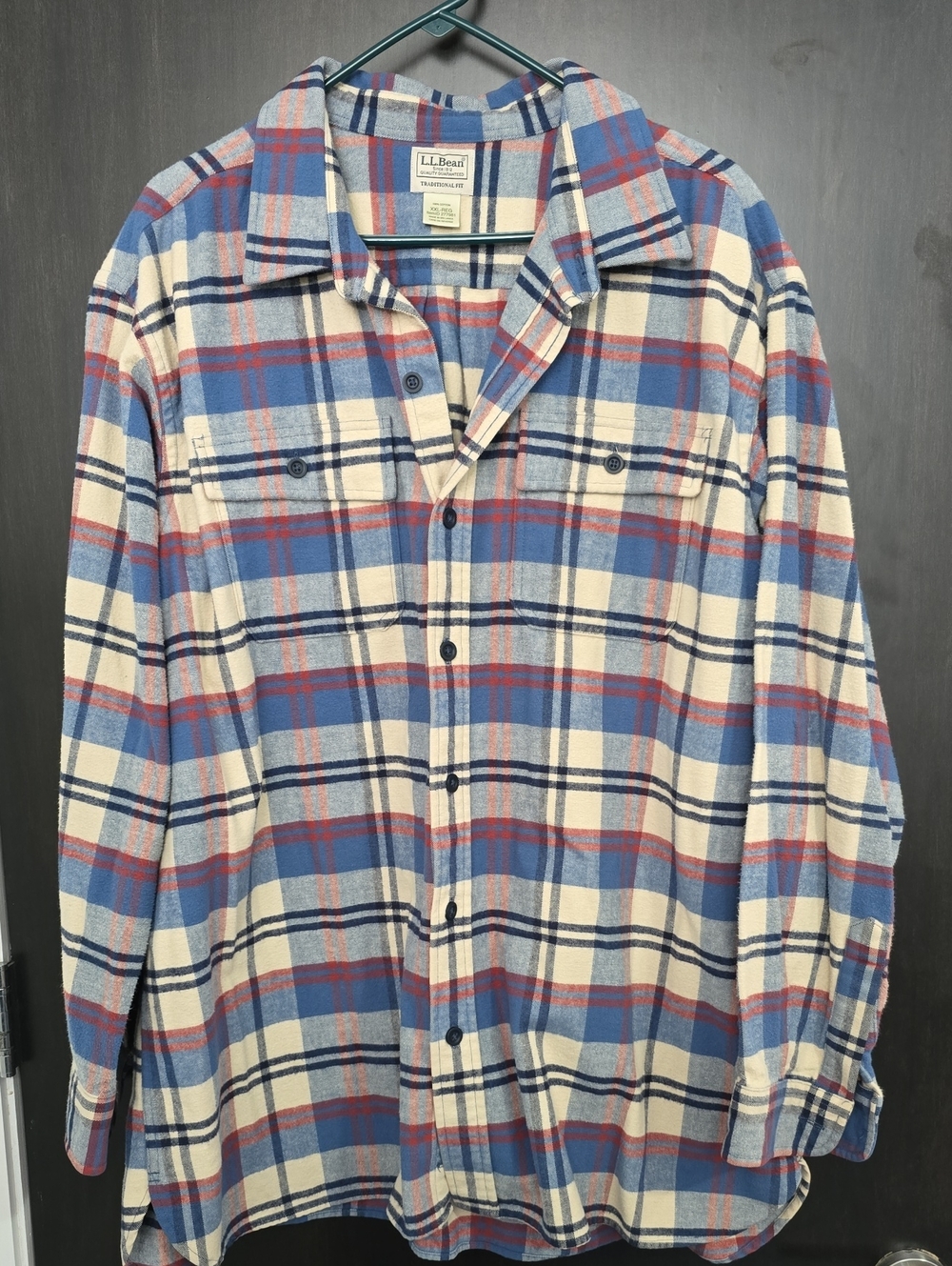 Men's L.L. Bean Red, Blue & Cream Plaid Button-Down Shirt XXL